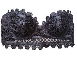 Black Bralette Lace Crochet Crop Top Spaghetti Strap‎ Size XS